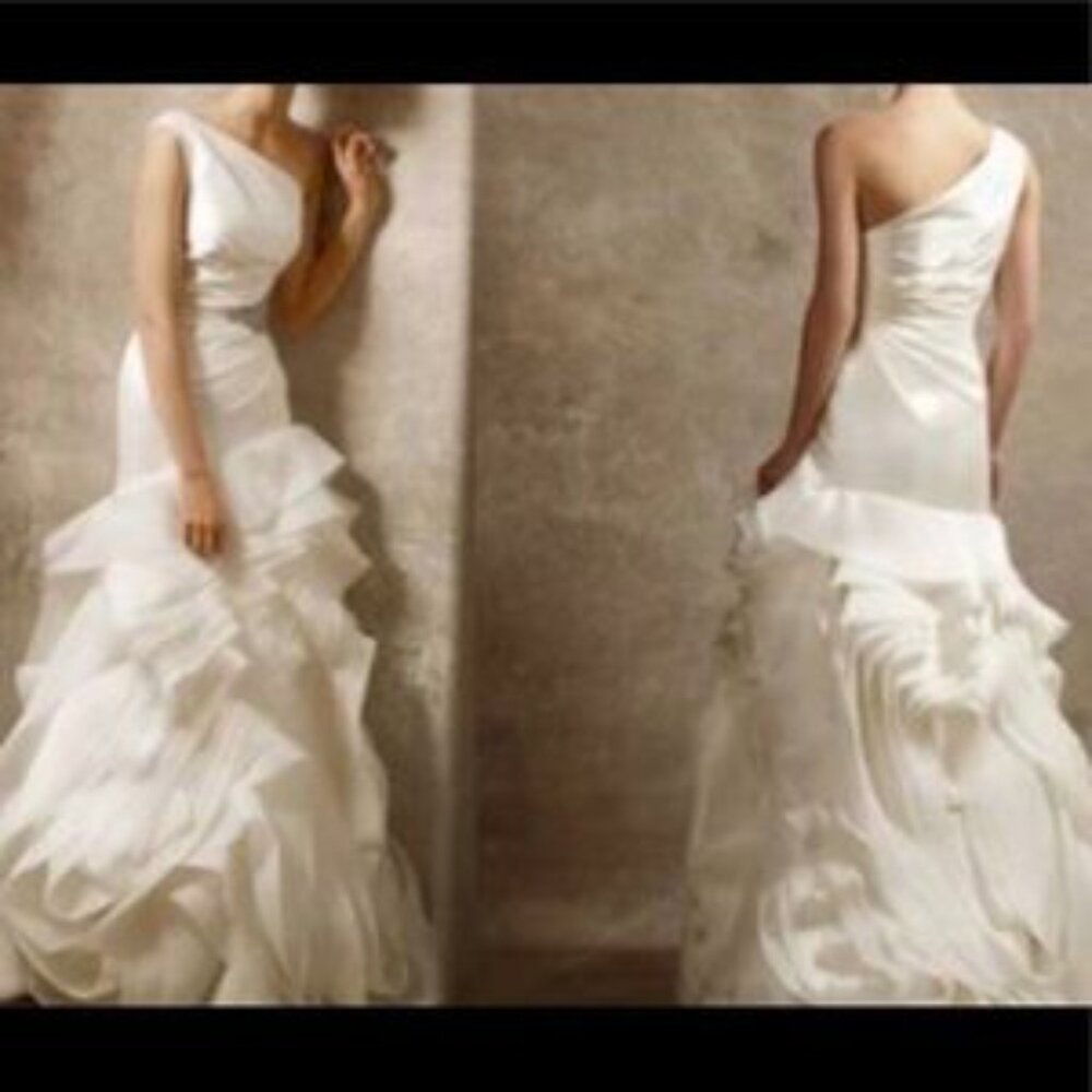 White by Vera Wang One Shoulder Organza waterfall wedding gown - Picture 2 of 12